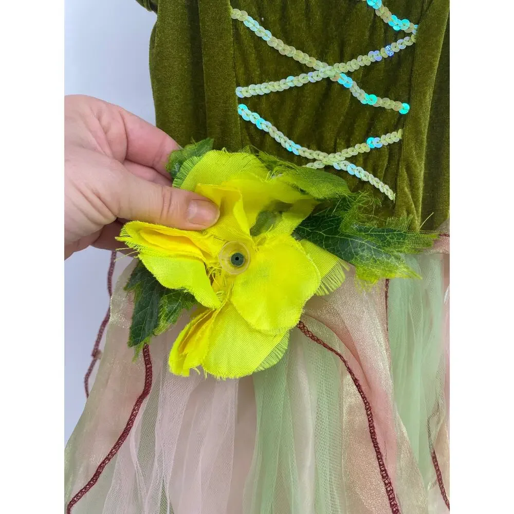 Princess Dress Green Lace Up Flower Tulle Skirt Medium